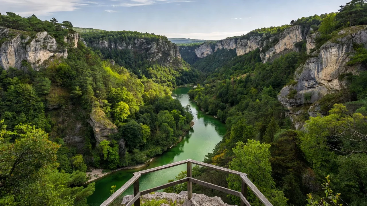 Dvorac na obali reke okružen jesenjim drvećem